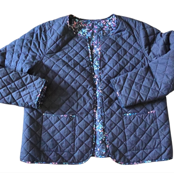 Croft & Barrow Reversible Quilted Jacket Petite XL Navy Floral Lightweight - Picture 6 of 7